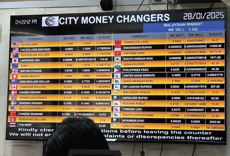 City Money Changers exchange board